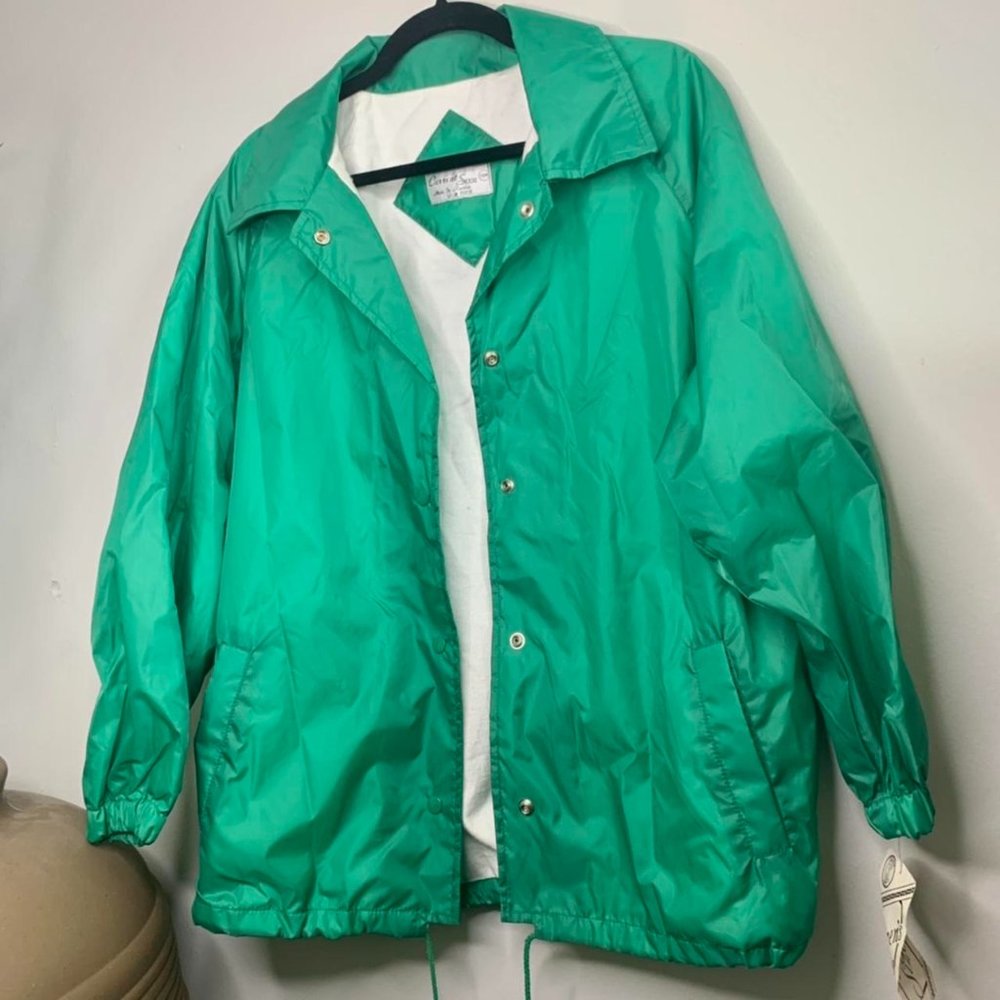 Sz 18W, *NWT* Vintage 80s green Current Seen Russian snap-button Windbreaker